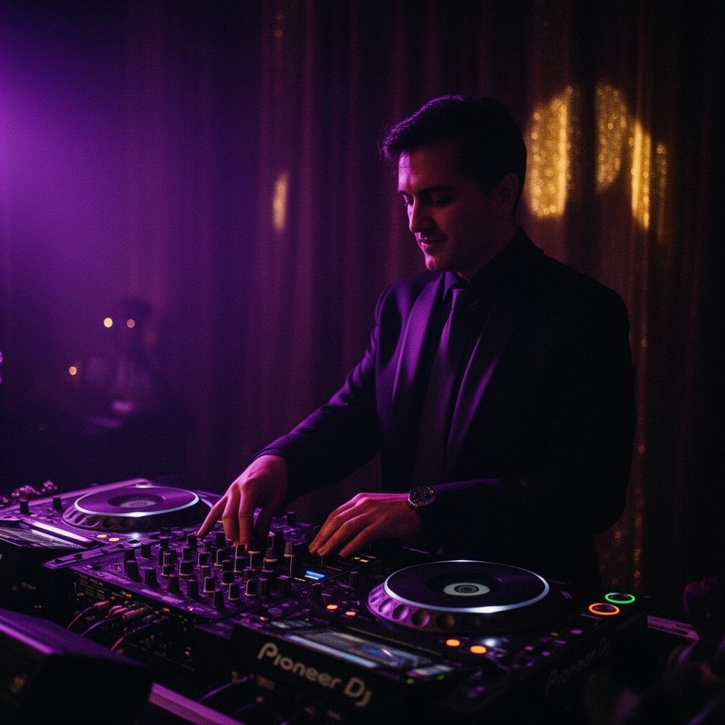 DJ at the booth under deep violet stage lighting