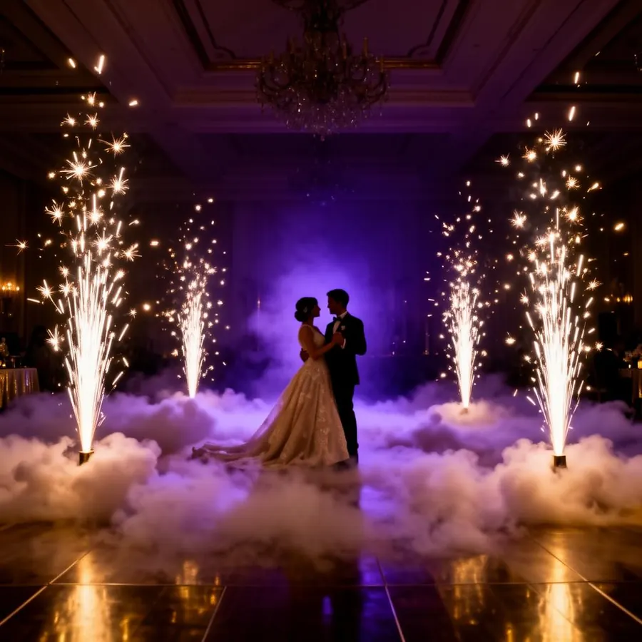 Cold sparklers framing a couple's first dance