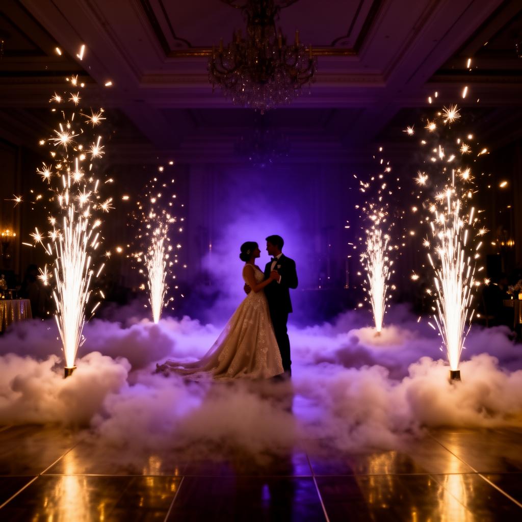 Cold sparklers framing a couple's first dance