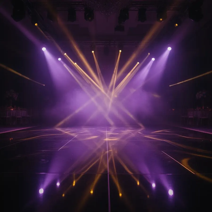Intelligent lighting over a wedding reception dance floor